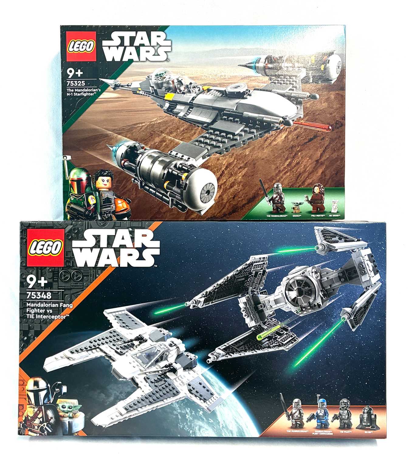 Lot 13 - Lego Star Wars sets x 2 number 75348 Mandalorian Fang Fighter vs TIE Interceptor & 75325 The Mandalorian's N-1 Starfighter MISP