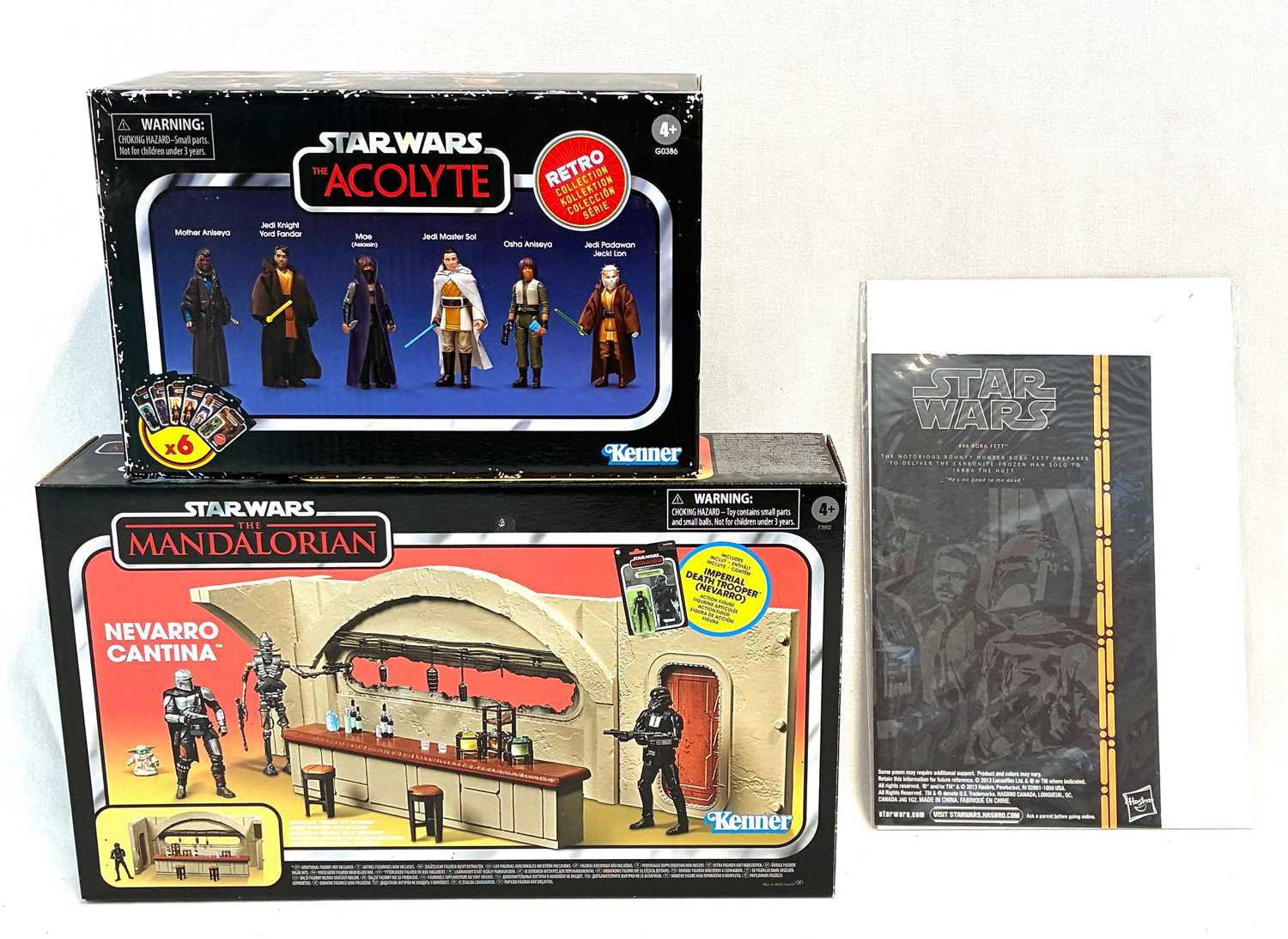 Lot 68 - Hasbro Star Wars Vintage Collection Navarro Cantina, Acolyte figure set & Black Series Boba Fett 3 3/4" Proof Card