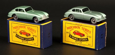 Lot 190 - Matchbox Regular Wheels 2 x 53a Aston Martin DB2/4 Stannard Code 1 + Code 2