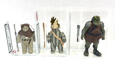 Lot 134 - Kenner Star Wars vintage UKG Graded 3 3/4" figures x 3 Gamorrean Guard, Teebo & Chief Chirpa