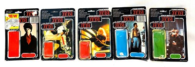 Lot 138 - Star Wars vintage Return of the Jedi Tri-Logo 3 3/4" figure USED Backing Cards x 5