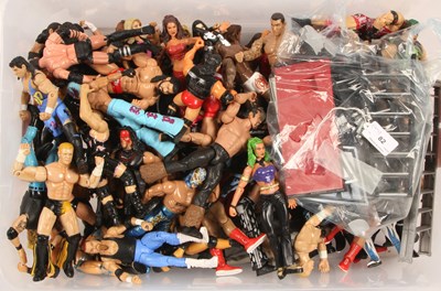 Lot 82 - Mattel Modern Wrestling Large Selection of Loose Figures & Accessories.