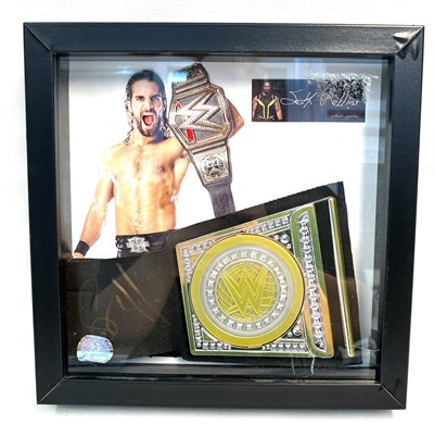 Lot 457 - Wrestling signed Seth Rollins Mini Belt Framed display
