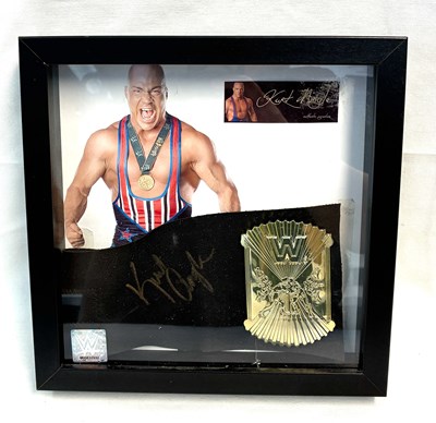 Lot 459 - Wrestling signed Kurt Angle Mini Belt Framed display