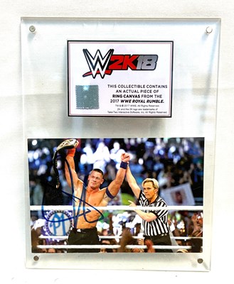 Lot 465 - Wrestling Ring Canvas Piece 2017 WWE Royal Rumble sealed picture display