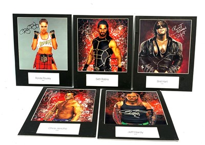 Lot 466 - WWE Wrestling hand signed pictures x 5