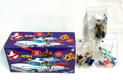 Lot 527 - Kenner vintage Real Ghostbusters figure x 3 & Kenner modern ECTO-1