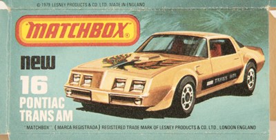 Lot 376 - Matchbox Superfast Bowater's UN-RELEASED PRINTERS PROOF "NEW" TYPE L BOX FOR 16b PONTIAC TRANS AM
