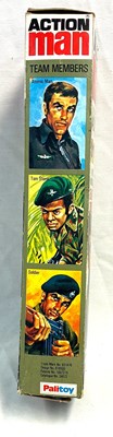 Lot 76 - Palitoy vintage Action Man Aventurer (1977) Flock Head brown Hair, Dark Jumper, Eagle Eyes & Gripping Hands MIB