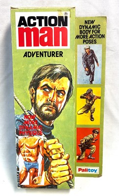 Lot 77 - Palitoy vintage Action Man Aventurer (1979) Flock Head blonde Hair, Dark Jumper, Eagle Eyes & Gripping Hands MIB
