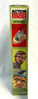 Lot 77 - Palitoy vintage Action Man Aventurer (1979) Flock Head blonde Hair, Dark Jumper, Eagle Eyes & Gripping Hands MIB