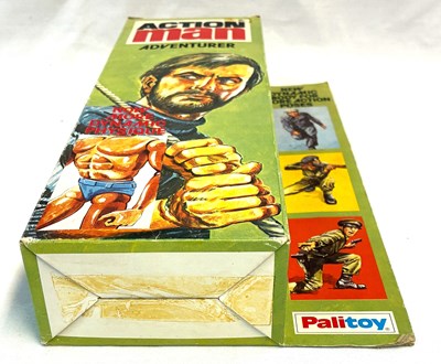 Lot 77 - Palitoy vintage Action Man Aventurer (1979) Flock Head blonde Hair, Dark Jumper, Eagle Eyes & Gripping Hands MIB