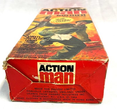 Lot 80 - Palitoy vintage Action Man Soldier (1975) Flock Head brown Hair, Gripping Hands MIB