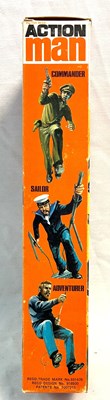 Lot 85 - Palitoy vintage Action Man Soldier (1975) Flock Head brown Hair, Gripping Hands (dark jumper) MIB