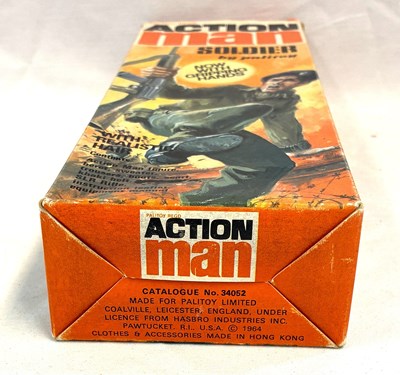 Lot 85 - Palitoy vintage Action Man Soldier (1975) Flock Head brown Hair, Gripping Hands (dark jumper) MIB